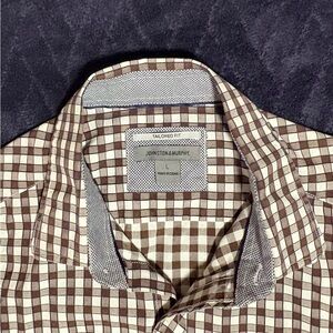Johnston & Murphy Men's Brown and White Plaid Shirt